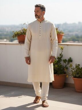 The Panjabi Gharana Traditional Kurta Ethnic Long Tunic Embellished Placket